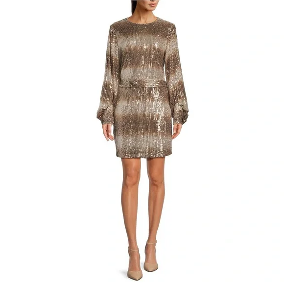 badgley mischka sequin sheath dress Green Stripe Sequin Sheath
